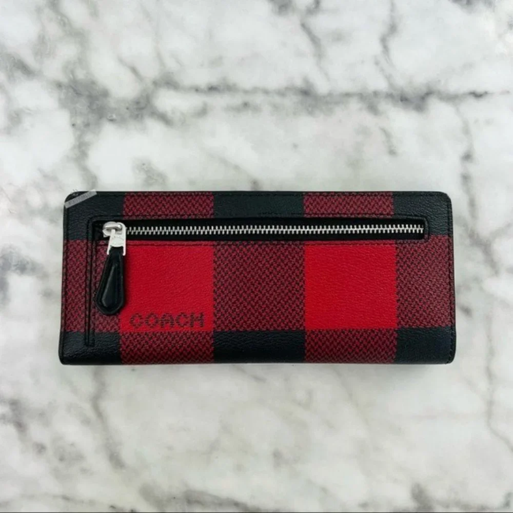 Coach Slim Wallet In Signature Canvas With Buffalo Plaid Print - Picture 3 of 5